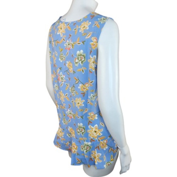 Denim & Co. Printed Sleeveless Tank Top Flutter Bottom Blue Floral X-Small NWOT - Picture 8 of 14